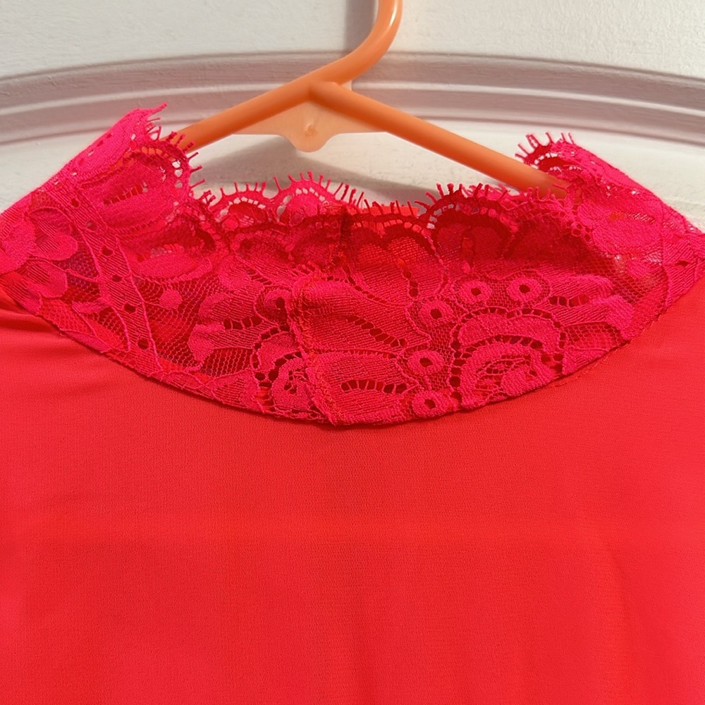 NEW Free People Hot Coral Lace Mini Dress - Size M - Picture 6 of 10
